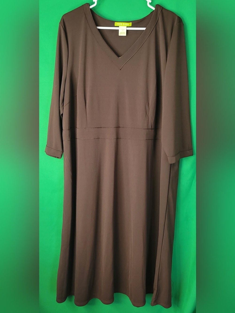 Sigrid Olsen Knee-length A-line 3/4 Sleeve Dress V-Neck Brown Tunic Women Sz 1x